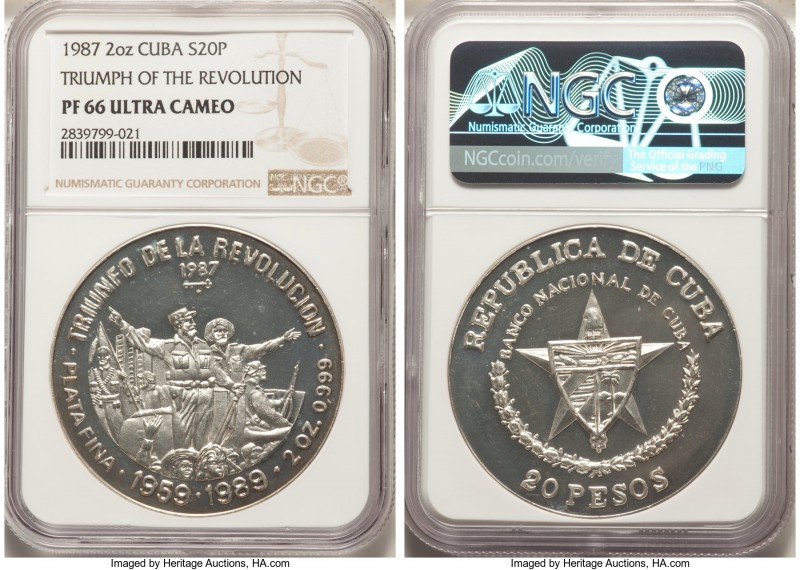 Republic Proof "Triumph of the Revolution" 20 Pesos (2 oz) 1987 PR66 Ultra Cameo...