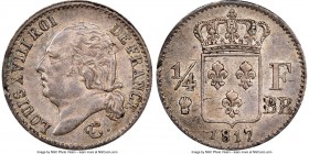Louis XVIII 1/4 Franc 1817-BB AU55 NGC, Strasbourg mint, KM714.3.

HID09801242017

© 2020 Heritage Auctions | All Rights Reserved