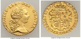 George III gold 1/4 Guinea 1762 AU (Altered Surfaces, Scratched), KM592. 16mm. 2.07gm. Granular surfaces with a single scratch noted to the right of t...