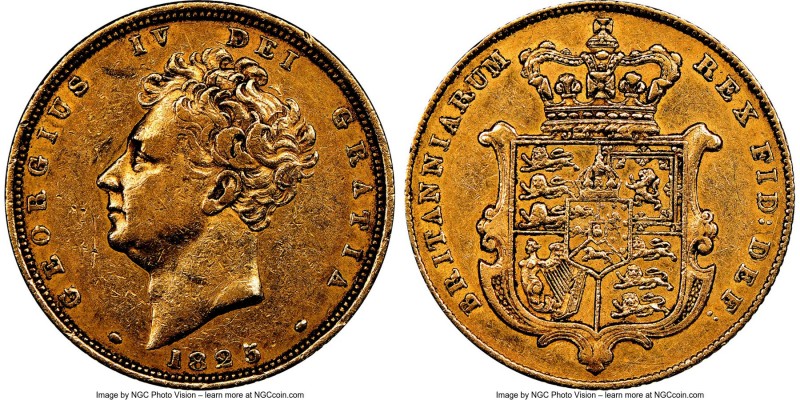 George IV gold Sovereign 1825 XF45 NGC, KM696, S-3801. Bare bust type. A pleasin...