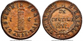 Republic Centime L'An 28 (1831) MS63 Brown NGC, KM-A21. An incredibly difficult grade for the type standing both as the finest certified for the date ...