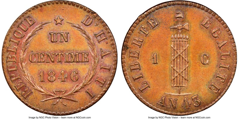 Republic "Small Cap" Centime L'An 43 (1846) MS64 Brown NGC, KM24.

HID09801242...