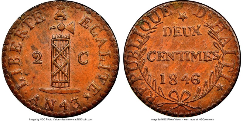 Republic 2 Centimes L'An 43 (1846) MS64 Brown NGC, KM27.1. 24mm. 

HID09801242...