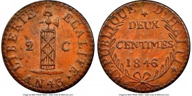Republic 2 Centimes L'An 43 (1846) MS64 Brown NGC, KM27.1. 24mm. 

HID09801242017

© 2020 Heritage Auctions | All Rights Reserved