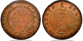 Republic 2 Centimes L'An 46 (1849) AU58 Brown NGC, KM31.2. Showcasing remarkably clean services with few signs of serious contact. 

HID09801242017...