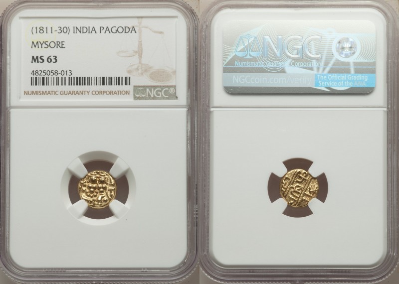 Mysore. Krishna Raja Wodeyar gold Pagoda ND (1811-1830) MS63 NGC, KM-Unl., Fr-13...