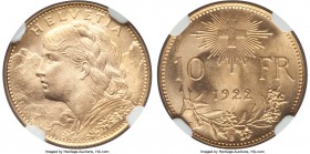 Confederation gold 10 Francs 1922-B MS68 NGC, Bern mint, KM36. This example truly complements its high grade with satin luster.

HID09801242017

©...