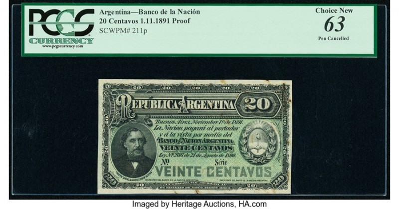 Argentina Banco de la Nacion Argentina 20 Centavos 1.11.1891 Pick 211p Proof PCG...