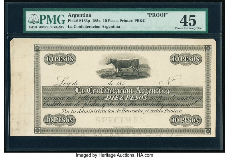 Argentina Confederacion Argentina 10 Pesos ND (ca. 1850) Pick S163p Proof PMG Ch...