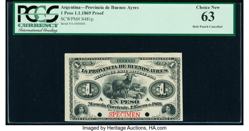 Argentina Provincia de Buenos Ayres 1 Peso 1.1.1869 Pick S481p Proof PCGS Choice...