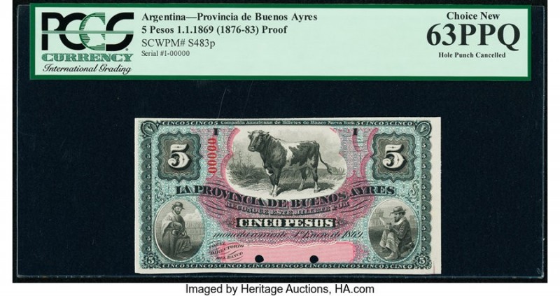 Argentina Provincia de Buenos Ayres 5 Pesos 1.1.1869 Pick S483p Proof PCGS Choic...