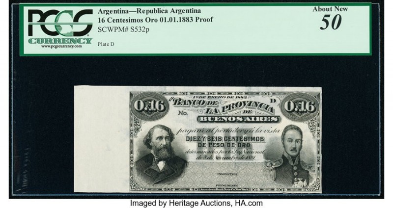 Argentina Provincia de Buenos Aires 16 Centesimos Oro 1.1.1883 Pick S532p Proof ...