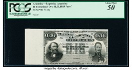 Argentina Provincia de Buenos Aires 16 Centesimos Oro 1.1.1883 Pick S532p Proof PCGS About New 50. Paper pulls and edge tears are mentioned.

HID09801...