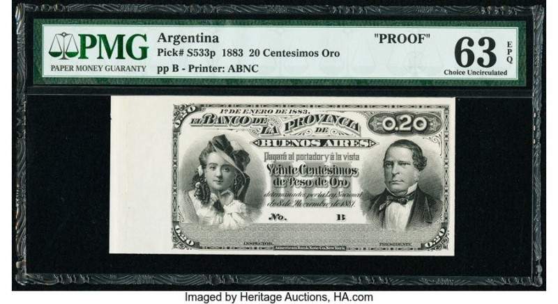 Argentina Provincia de Buenos Aires 20 Centesimos Oro 1.1.1883 Pick S533p Proof ...
