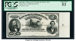 Argentina Provincia de Buenos Aires 2 Pesos Oro 1.1.1883 Pick S536p Proof PCGS About New 53. 

HID09801242017

© 2020 Heritage Auctions | All Rights R...