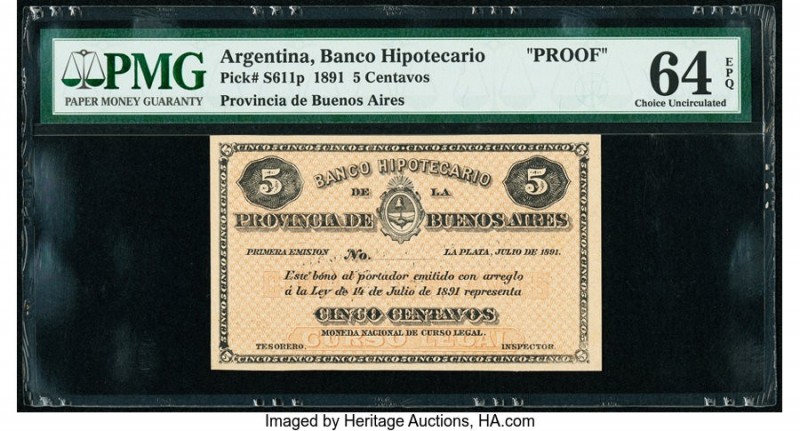 Argentina Banco Hipotecario 5 Centavos 14.7.1891 Pick S611p Proof PMG Choice Unc...