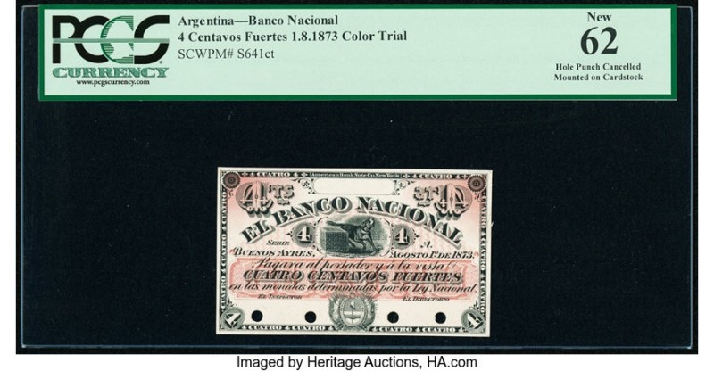 Argentina Banco Nacional 4 Centavos Fuertes 1.8.1873 Pick S641ct Color Trial Pro...