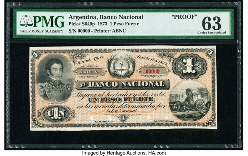 Argentina Banco Nacional 1 Peso Fuerte 1.8.1873 Pick S649p Face Proof PMG Choice...