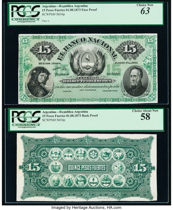 Argentina Banco Nacional 15 Pesos Fuertes 1.8.1873 Pick S654p Face and Back Proo...