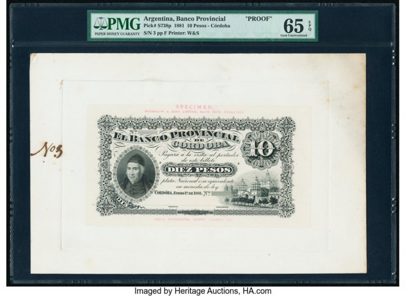 Argentina Banco Provincial de Cordoba 10 Pesos 1.1.1881 Pick S738p Front and Bac...