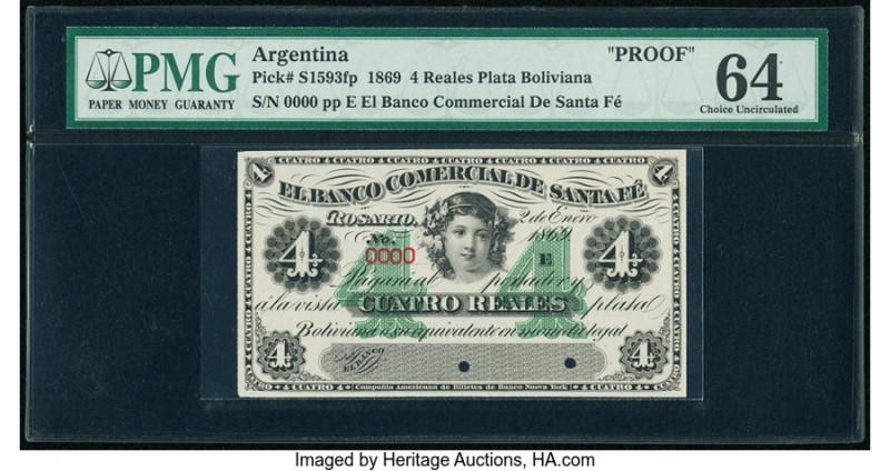 Argentina Banco Comercial de Santa Fe 4 Reales Plata Boliviana 2.1.1869 Pick S15...