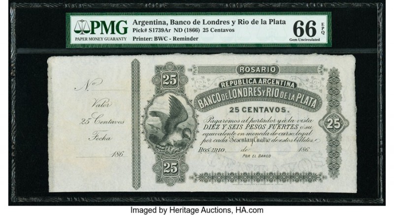 Argentina Banco de Londres y Rio de la Plata 25 Centavos ND (1866) Pick S1739Ar ...