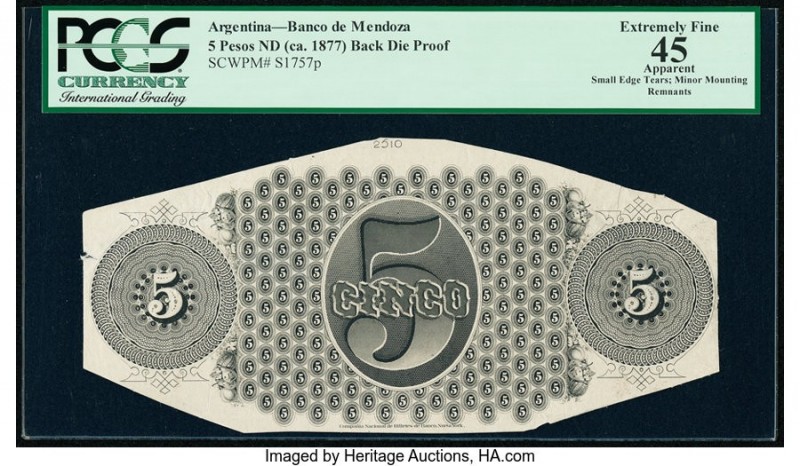 Argentina Banco de Mendoza 5 Pesos Moneda Boliviana ND (ca. 1877) Pick S1757p Ba...