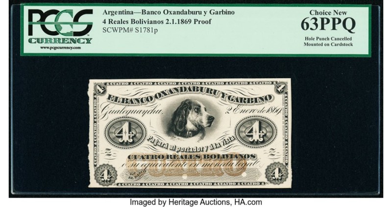Argentina Banco Oxandaburu y Garbino 4 Reales Bolivianos 2.1.1869 Pick S1781p Pr...