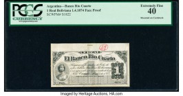 Argentina Banco Rio Cuarto 1 Real Boliviana 1.4.1874 Pick S1822p Face Proof PCGS Extremely Fine 40. Mounted on cardstock. 

HID09801242017

© 2020 Her...