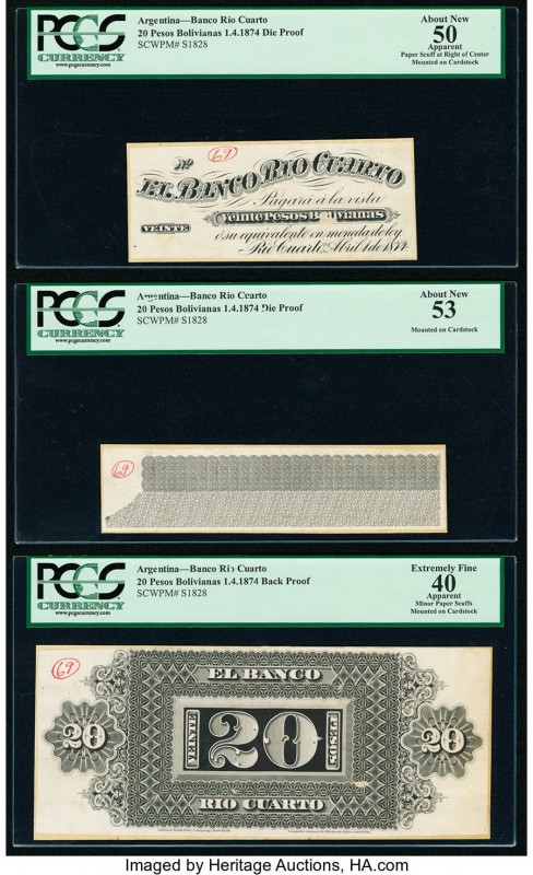 Argentina Banco Rio Cuarto 20 Pesos Bolivianas 1.4.1874 Pick S1826p Back Proof; ...