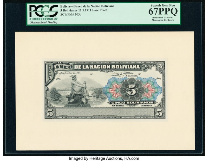 Bolivia Banco de la Nacion Boliviana 5 Bolivianos 11.5.1911 Pick 105p Face and B...