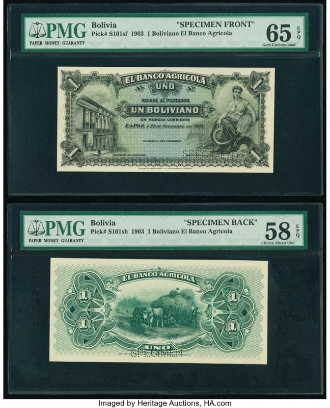 Bolivia Banco Agricola 1 Boliviano 22.11.1903 Pick S101sf; S101sb Front and Back...