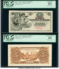 Bolivia Banco Francisco Argandona 5 Bolivianos 1.7.1893 Pick S142p Face and Back Proofs PCGS Choice New 63; Very Choice New 64. Minor mounting remnant...