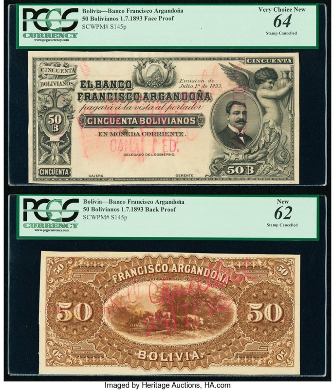 Bolivia Banco Francisco Argandona 50 Bolivianos 1.7.1893 Pick S145p Face and Bac...
