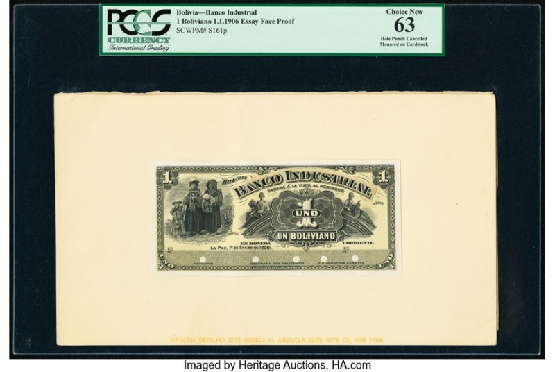 Bolivia Banco Industrial 1 Boliviano 1.1.1906 Pick S161p Face and Back Proofs PC...