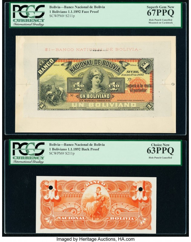 Bolivia Banco Nacional de Bolivia 1 Boliviano 1.1.1892 Pick S211p Face and Back ...