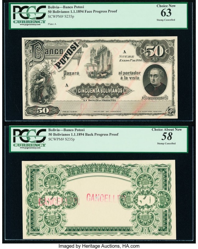 Bolivia Banco Potosi 50 Bolivianos 1.1.1894 Pick S235p Face and Back Progressive...