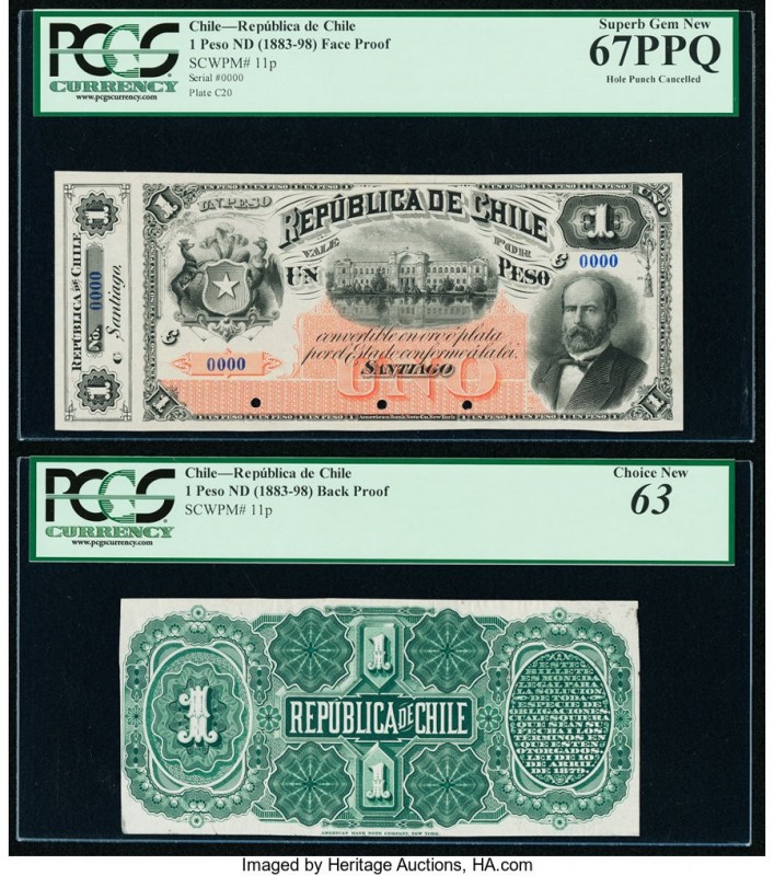 Chile Republica de Chile 1 Pesos ND (1883-98) Pick 11p Face and Back Proofs PCGS...