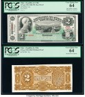 Chile Republica de Chile 2 Pesos ND (1883-95) Pick 12p Face and Back Proofs PCGS Very Choice New 64 (2). Punch hole cancelled and mounted on cardstock...