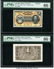Colombia Banco Nacional de la Republica de Colombia 1 Peso 1.3.1888 Pick 214p; Unlisted Front and Back Proofs PMG Gem Uncirculated 66 EPQ (2). PMG men...