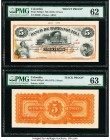 Colombia Banco de Barranquilla 5 Pesos ND (1873) Pick S233p1; S233p2 Front and Back Proofs PMG Uncirculated 62; Choice Uncirculated 63. PMG mentions s...