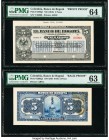 Colombia Banco de Bogota 5 Pesos ND (1919) Pick S298p1; S298p2 Front and Back Proofs PMG Choice Uncirculated 63; Choice Uncirculated 64. Stains are no...