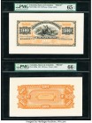 Colombia Banco de Colombia 100 Pesos 15.12.1881 Pick S388p Front and Back Proofs PMG Gem Uncirculated 65 EPQ; Gem Uncirculated 66 EPQ. Mounted on card...
