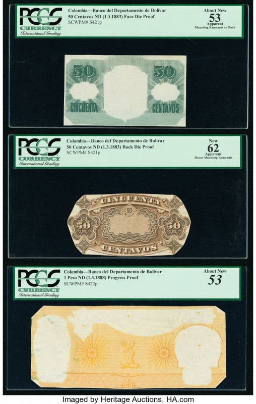 Colombia Banco del Departemento de Bolivar 50 Centavos; 1 Peso ND (1883-1888) Pi...