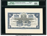 Colombia Banco Dugand 2 Pesos ND (ca. 1919) Pick S427p Front and Back Proofs PMG Choice Uncirculated 64 (2). note unaffected by issue on cardstock and...