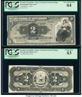 Dominican Republic Banco Nacional de Santo Domingo 2 Dollars 31.1.1912 Pick Unlisted face and Back Photographic Proofs PCGS Choice New 63; Very Choice...