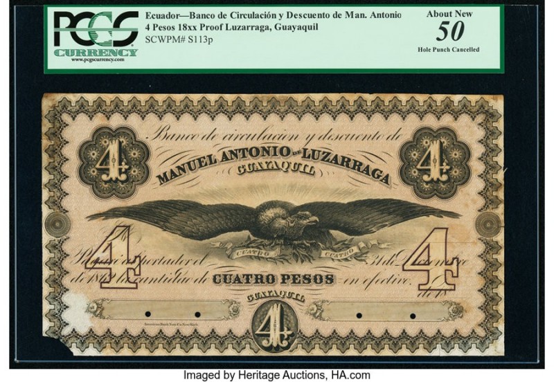 Ecuador Banco de Circulacion y Descuento de Manuel Antonio de Luzarraga 4 Pesos ...