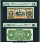 Ecuador Banco del Ecuador 2 Sucres 1.12.1907 Pick S154FP; S154BP Front and Back Proofs PMG Choice Uncirculated 64; Choice Uncirculated 64 EPQ. Tape an...