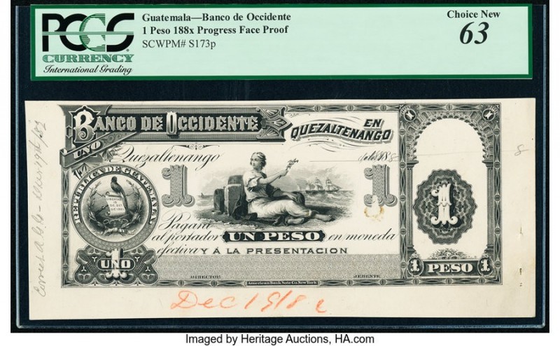 Guatemala Banco de Occidente en Quezaltenango 1 Peso 188x Pick S173p Proof PCGS ...