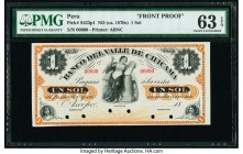 Peru Banco del Valle de Chicama 1 Sol ND (ca. 1870) Pick S423p1 Front Proof PMG Choice Uncirculated 63 EPQ. Cancelled with 6 punch holes and printer's...